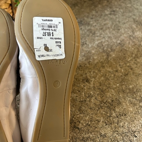 J Crew Mila Size 9 Cream Tan Black Flats Leather Cap Toe Ballet - Picture 6 of 7
